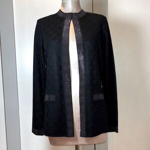 Ming Wang Black Cardigan Stretch Textured Knit Open Front Jacket Size Small